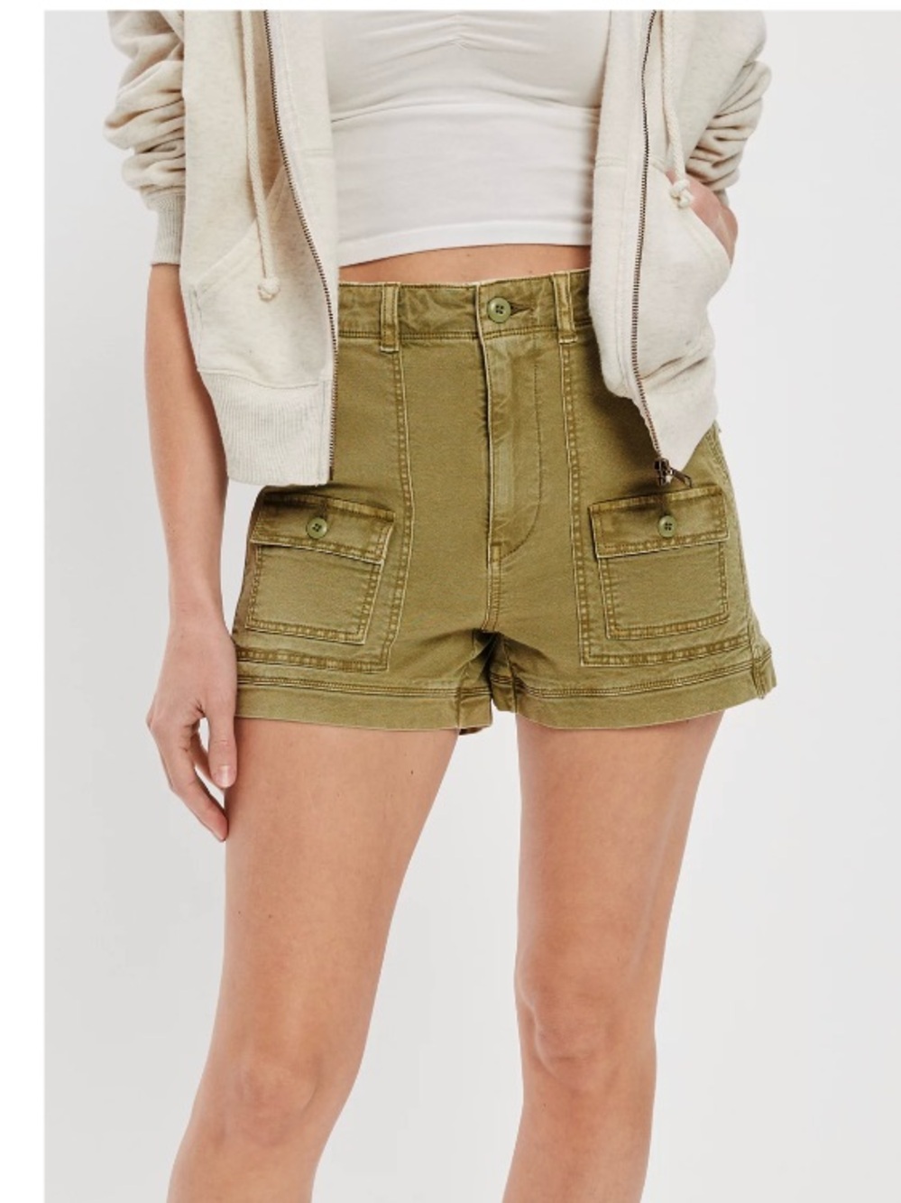American Eagle High Waist '90s Boyfriend Cargo Shorts Olive Green Denim 4